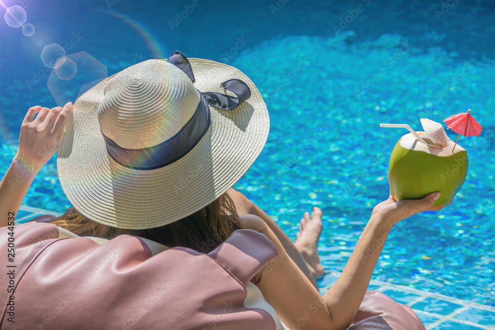 Woman Relaxing In Swimming Pool Spa Cute Girl Is Relaxing In The Pool