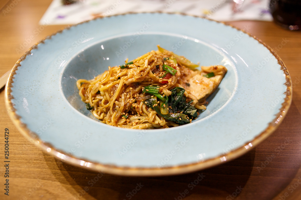 Noodles with vegetables in soy sauce