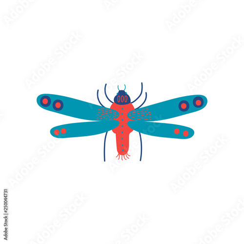 Cute Colorful Flying Insect, Top View Vector Illustration