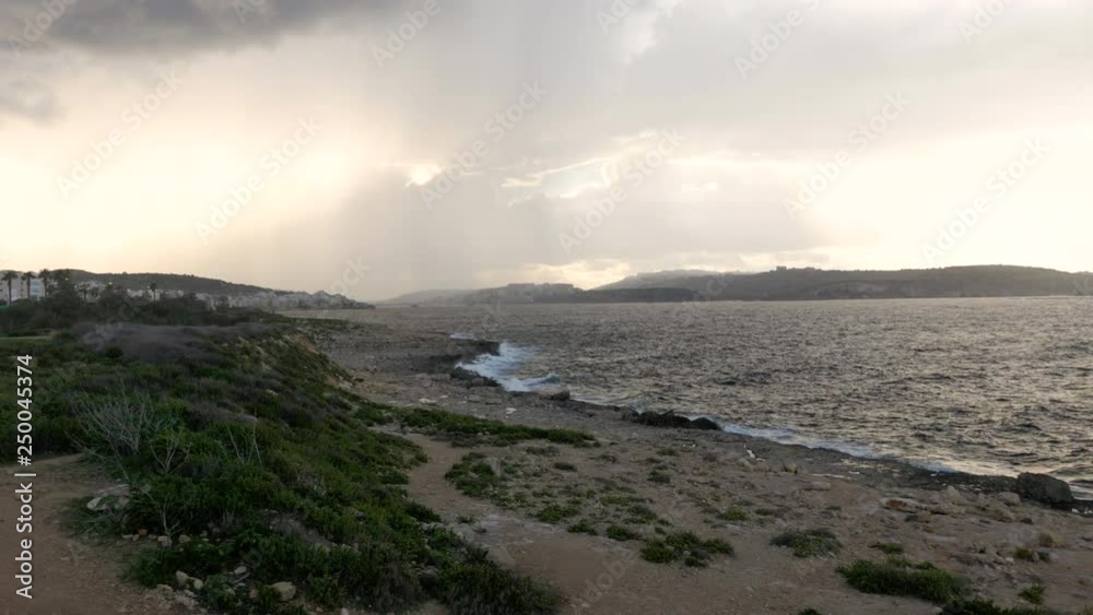 Shot of Saint Paul`s Shoal in Bugibba in Malta, wide Shot of Saint Paul`s Shoal in Bugibba in Malta, wide