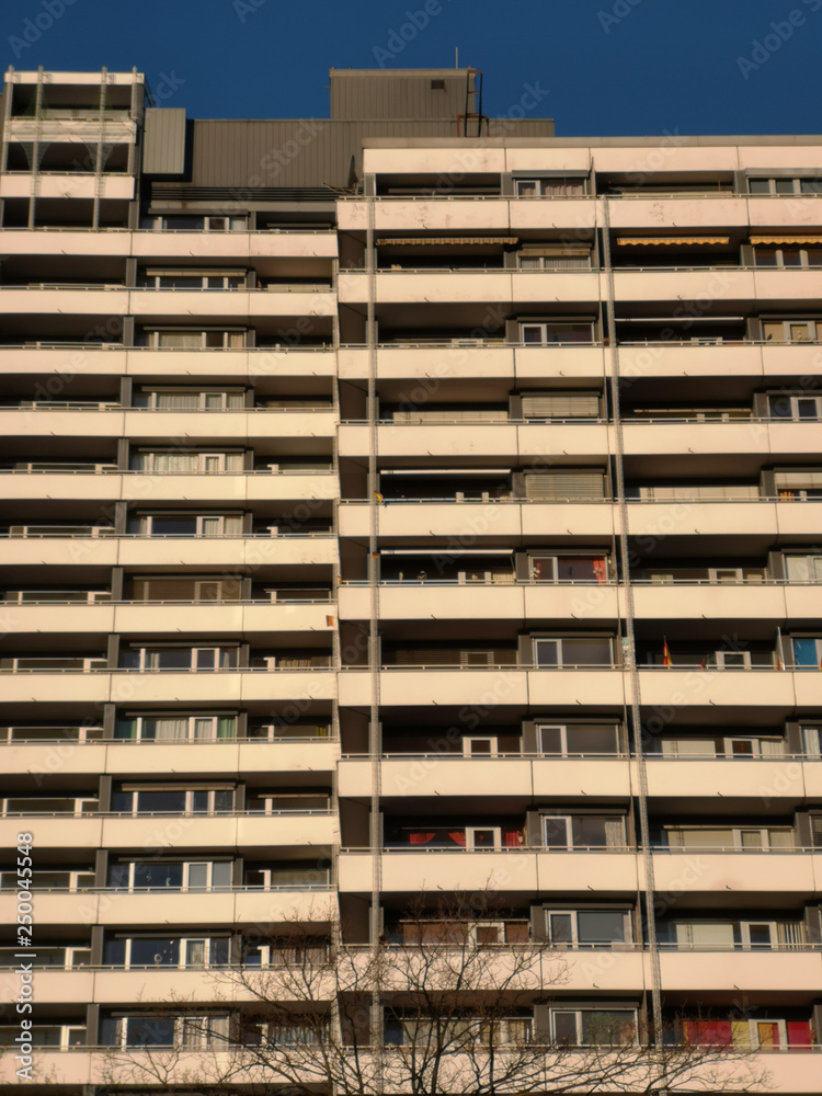 details of an ugly skyscraper in Mülheim