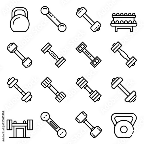 Dumbell icons set. Outline set of dumbell vector icons for web design isolated on white background