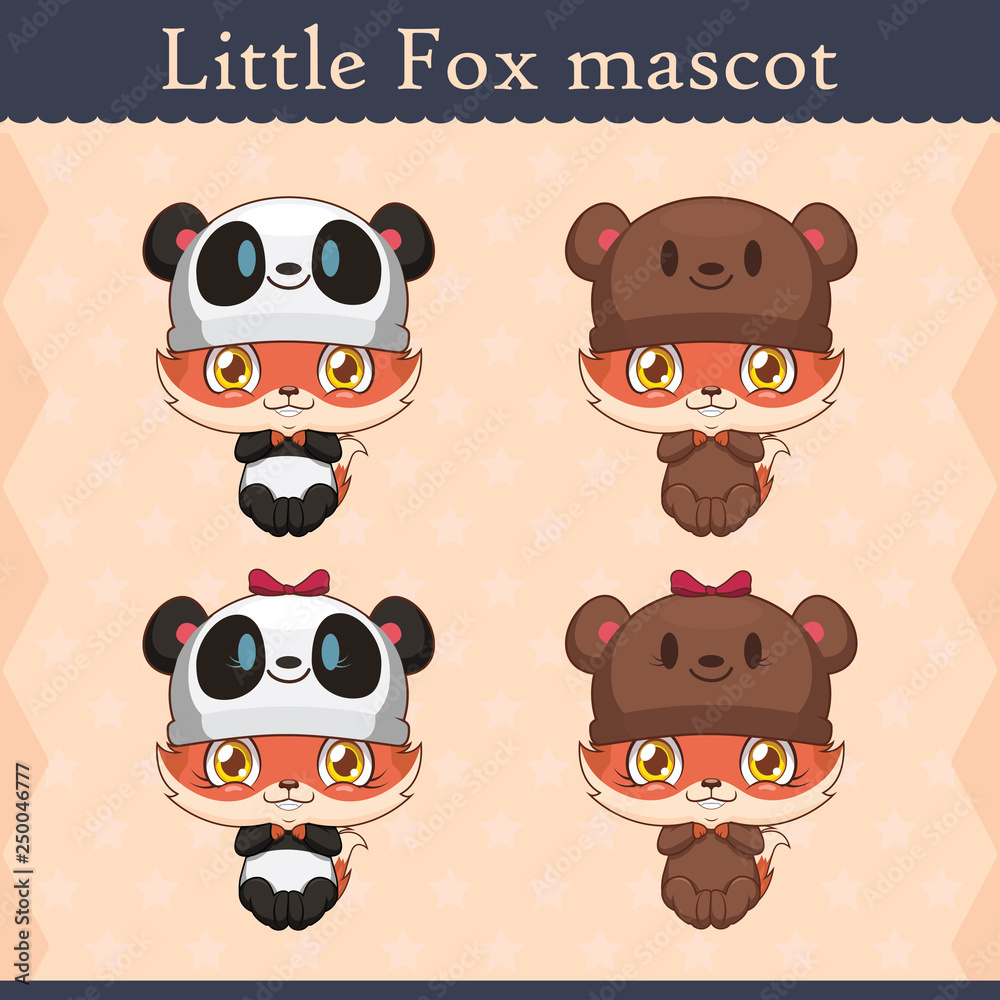 Fototapeta premium Cute baby fox mascot set - bear onesie