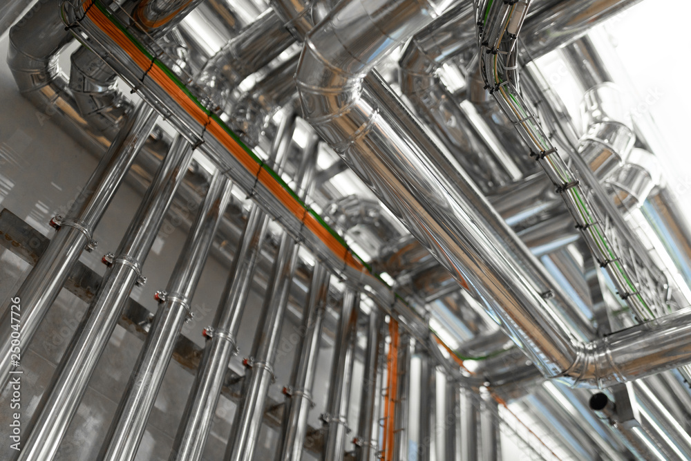 System of aluminum pipes at the food industry plant System of aluminum pipes at the food industry plant