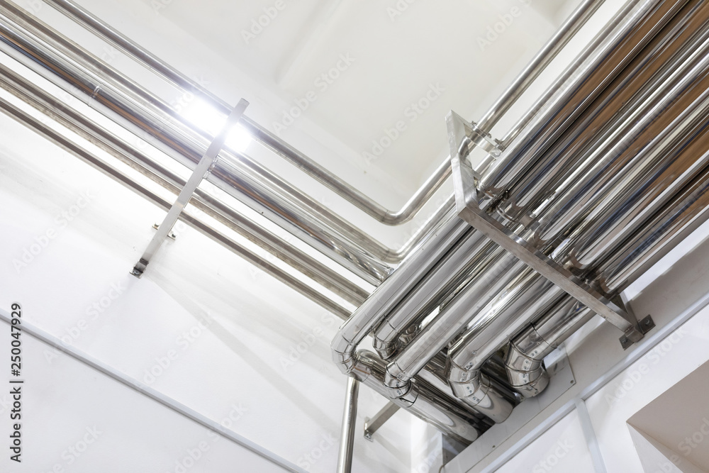 System of aluminum pipes at the food industry plant System of aluminum pipes at the food industry plant