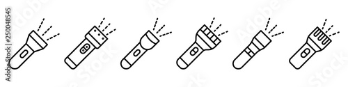 Flashlight icons set. Outline set of flashlight vector icons for web design isolated on white background