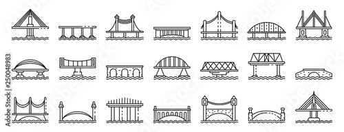 Bridges icons set. Outline set of bridges vector icons for web design isolated on white background