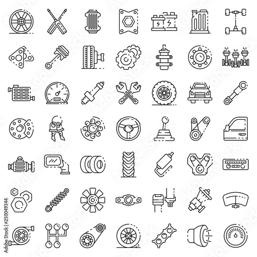 Car parts icons set. Outline set of car parts vector icons for web design isolated on white background
