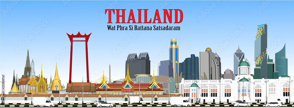 Obraz premium Vector Bangkok, Thailand and Phra Kaew Temple