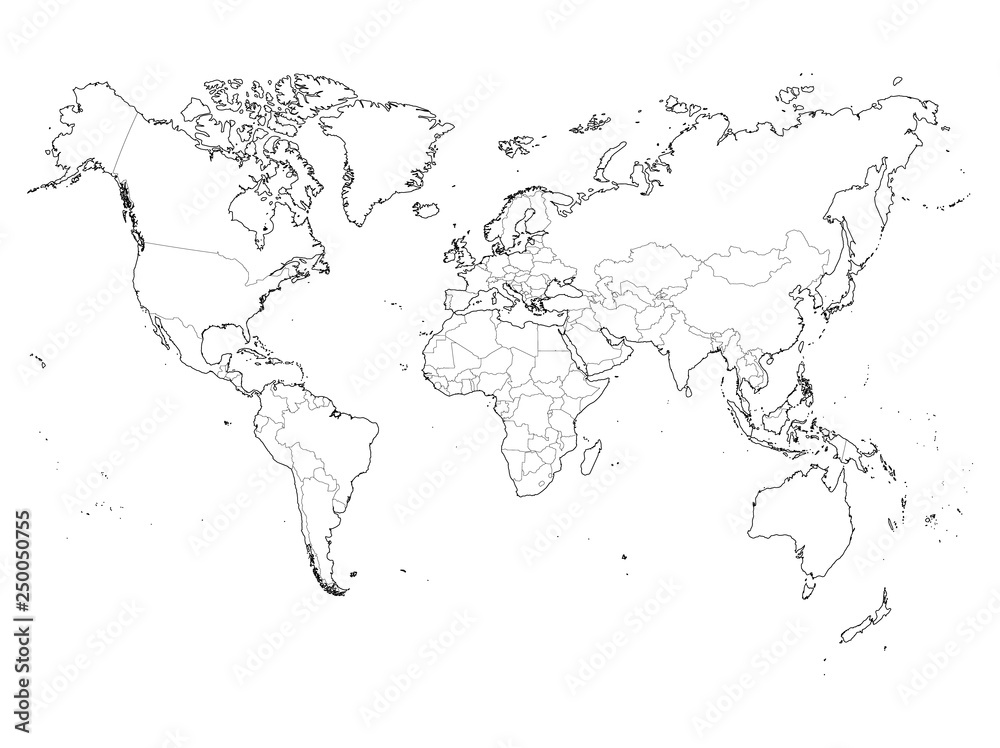 Blank outline map of World. Vector illustration Stock Vector | Adobe Stock