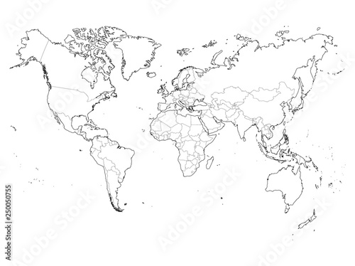 Blank outline map of World. Vector illustration