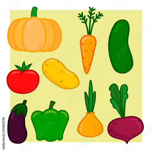 set of vegetables in the style of children's illustration