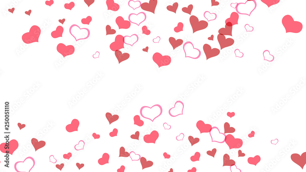 Red hearts of confetti are flying. Spring background. Part of the design of wallpaper, textiles, packaging, printing, holiday invitation for Valentine's Day. Red on White fond Vector. Red hearts of confetti are flying. Spring background. Part of the design of wallpaper, textiles, packaging, printing, holiday invitation for Valentine's Day. Red on White fond Vector.