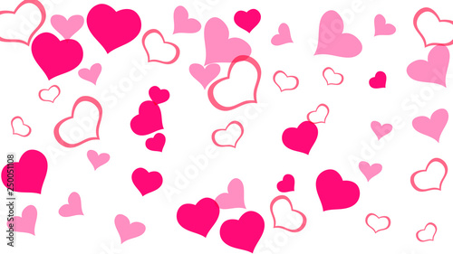 Design element for wallpaper, textiles, packaging, printing, holiday invitation for birthday. Red hearts of confetti are flying. Red on White fond Vector. Stylish background.