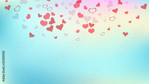 Red on Gradient fond Vector. Spring background. Design element for wallpaper, textiles, packaging, printing, holiday invitation for birthday. Red hearts of confetti crumbled.