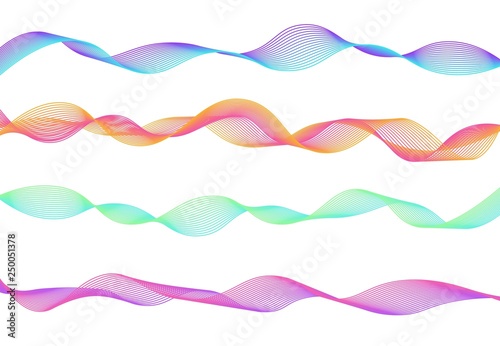 Abstract digital equalizer colored dynamic waves. Vector set of sound wave pattern elements, line and particles suitable for design 