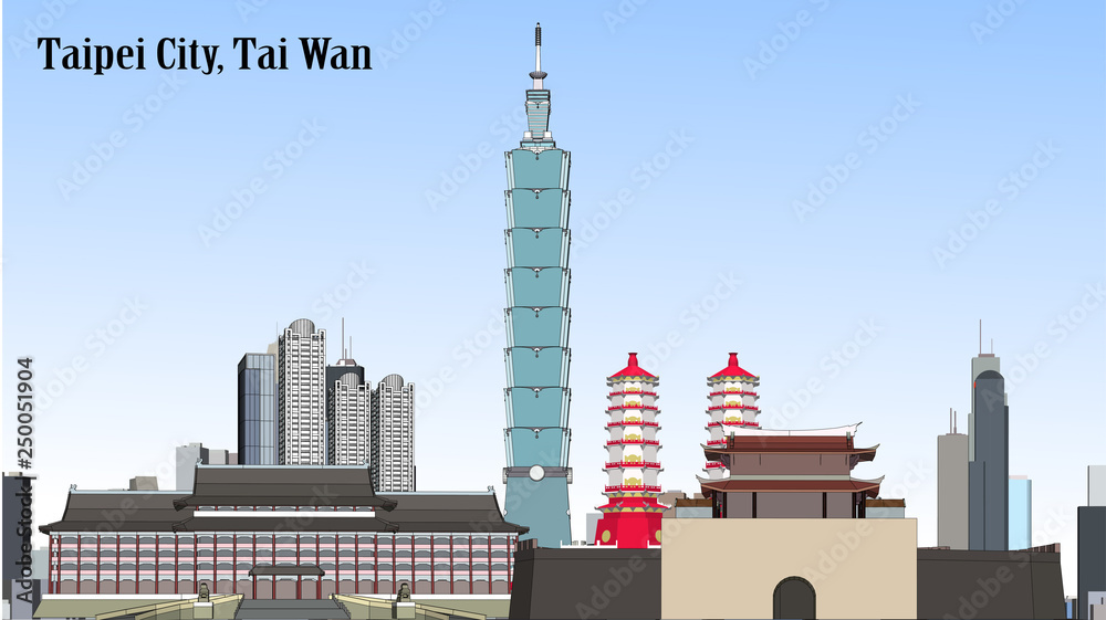 Fototapeta premium Vector Taipei City, Taiwan
