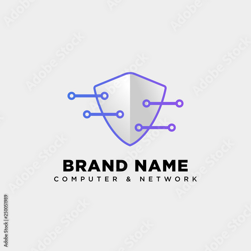 guard shield protection digital logo template vector illustration