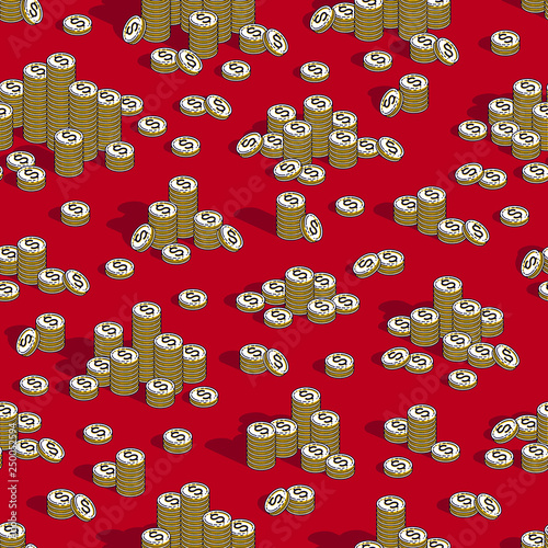 Money coins seamless background, backdrop for financial business website or economical theme ads and information, 3d cash, vector wallpaper or web site background.