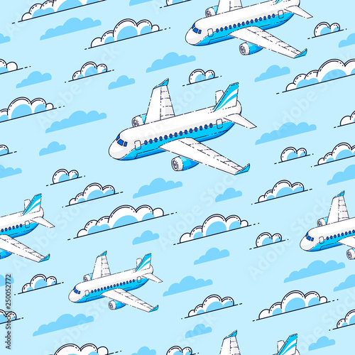 Planes seamless background, airlines air travel concept, vector wallpaper or web site background.