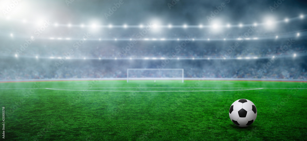 Fototapeta premium Piłka na gras na stadionie piłkarskim