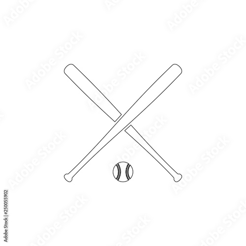 crossed baseball bats and ball. flat vector icon