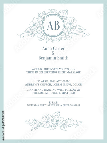 Wedding invitation with floral monogram