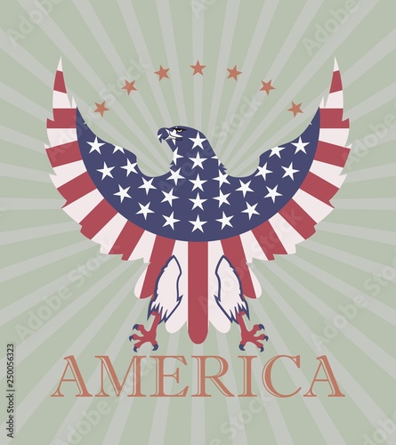 Eagle with american flag text and stars in vintage style