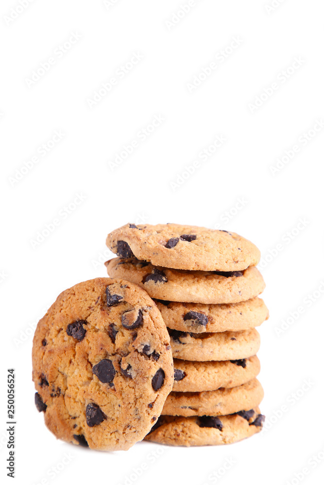Chocolate cookies on white background. Chocolate chip cookies isolated Chocolate cookies on white background. Chocolate chip cookies isolated