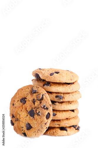 Chocolate cookies on white background. Chocolate chip cookies isolated