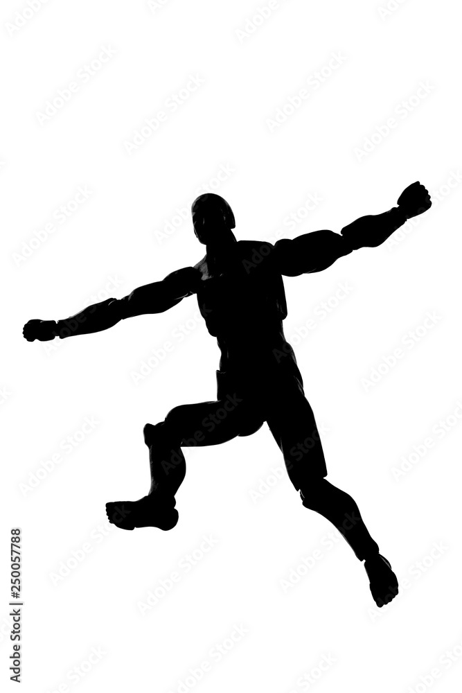 Silhouette of a jumping man on a white background