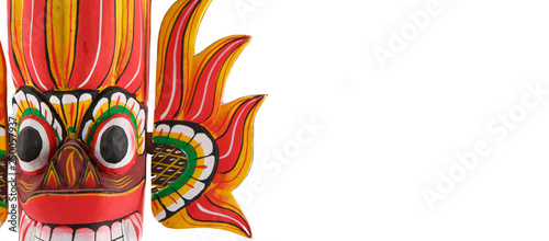 Sri Lanka national fire mask decorated in bright red and yellow colors. Isolated