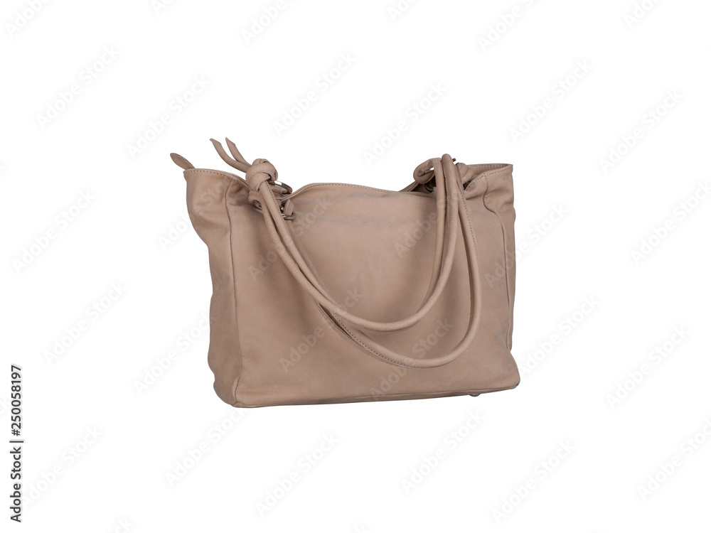 Light brown suede leather handbag isolated on white background Light brown suede leather handbag isolated on white background