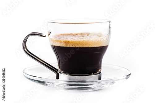 Hot espresso coffee glass isolated on white background