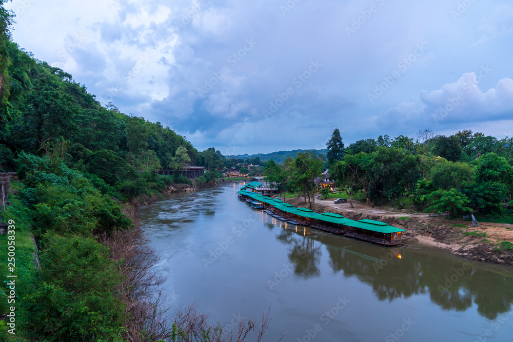 blue sky river lake mountain wildlife Kanchanaburi Thailand