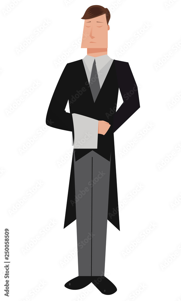 British butler cartoon style isolated on a white background