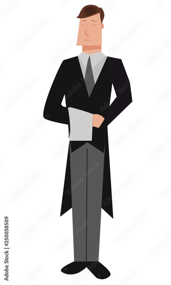 British butler cartoon style isolated on a white background British butler cartoon style isolated on a white background