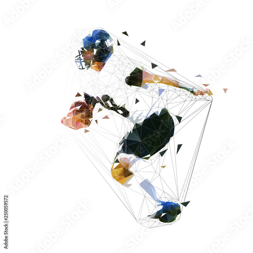 Football player running with ball, low poly vector illustration. American football, team sport