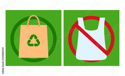 agitation using textile bag against bans on plastic bags. flat vector illustration isolated