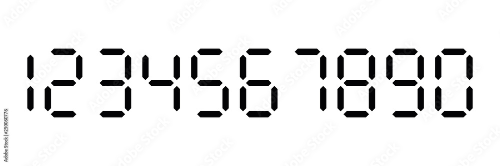 Black digital numbers. Seven-segment display is used in calculators, digital clocks or electronic meters. Vector illustration Black digital numbers. Seven-segment display is used in calculators, digital clocks or electronic meters. Vector illustration