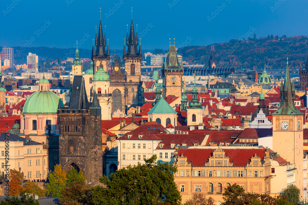Famous Aerial view of Prague landmarks, Czech