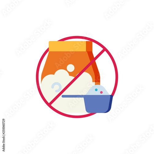 Washing powder, prohibition sign flat icon, vector sign, colorful pictogram isolated on white. No washing powder symbol, logo illustration. Flat style design