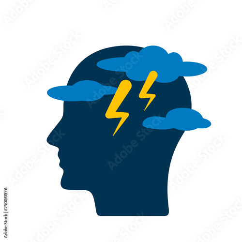 Symbol of a person suffering from weather conditions and mental disorders. flat vector illustration isolated