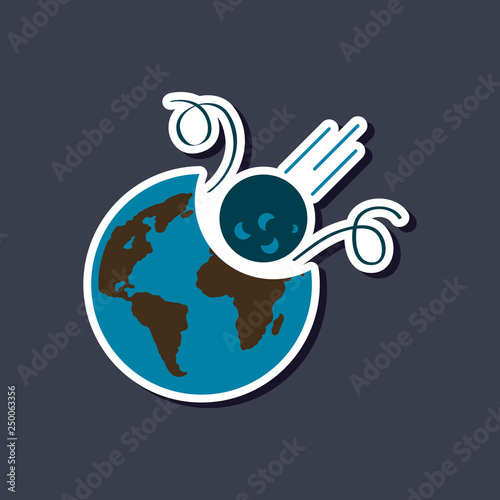 paper sticker on stylish background of nature meteorite earth