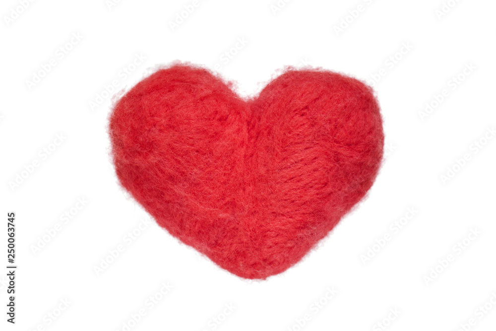 Red wool felted toy heart isolated on white background Red wool felted toy heart isolated on white background