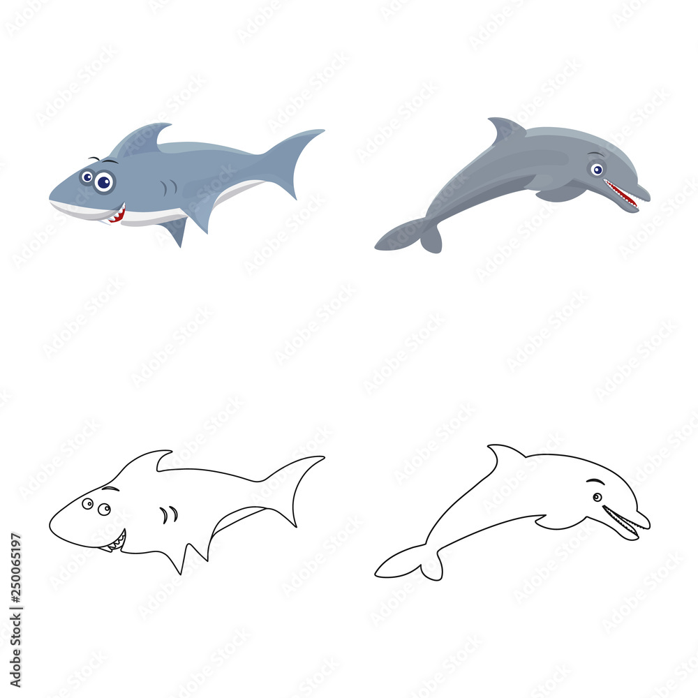 Vector design of sea and animal sign. Set of sea and marine stock symbol for web.