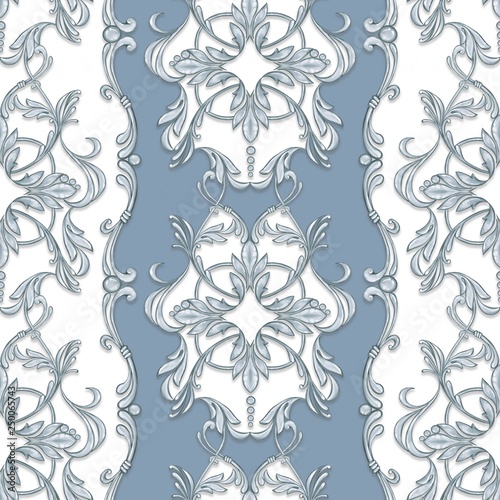 Seamless baroque pattern with decorative silver scrolls