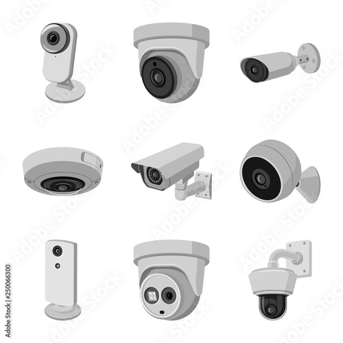Vector illustration of cctv and camera logo. Collection of cctv and system vector icon for stock.
