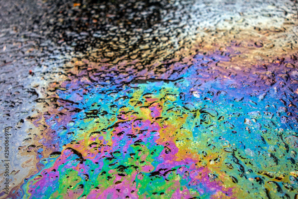 Gasoline Petrol Rainbow Oil Spill on Tarmac