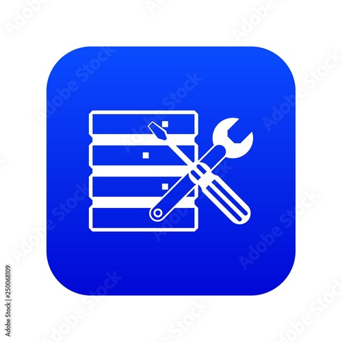 Database with screwdriverl and spanner icon digital blue for any design isolated on white vector illustration